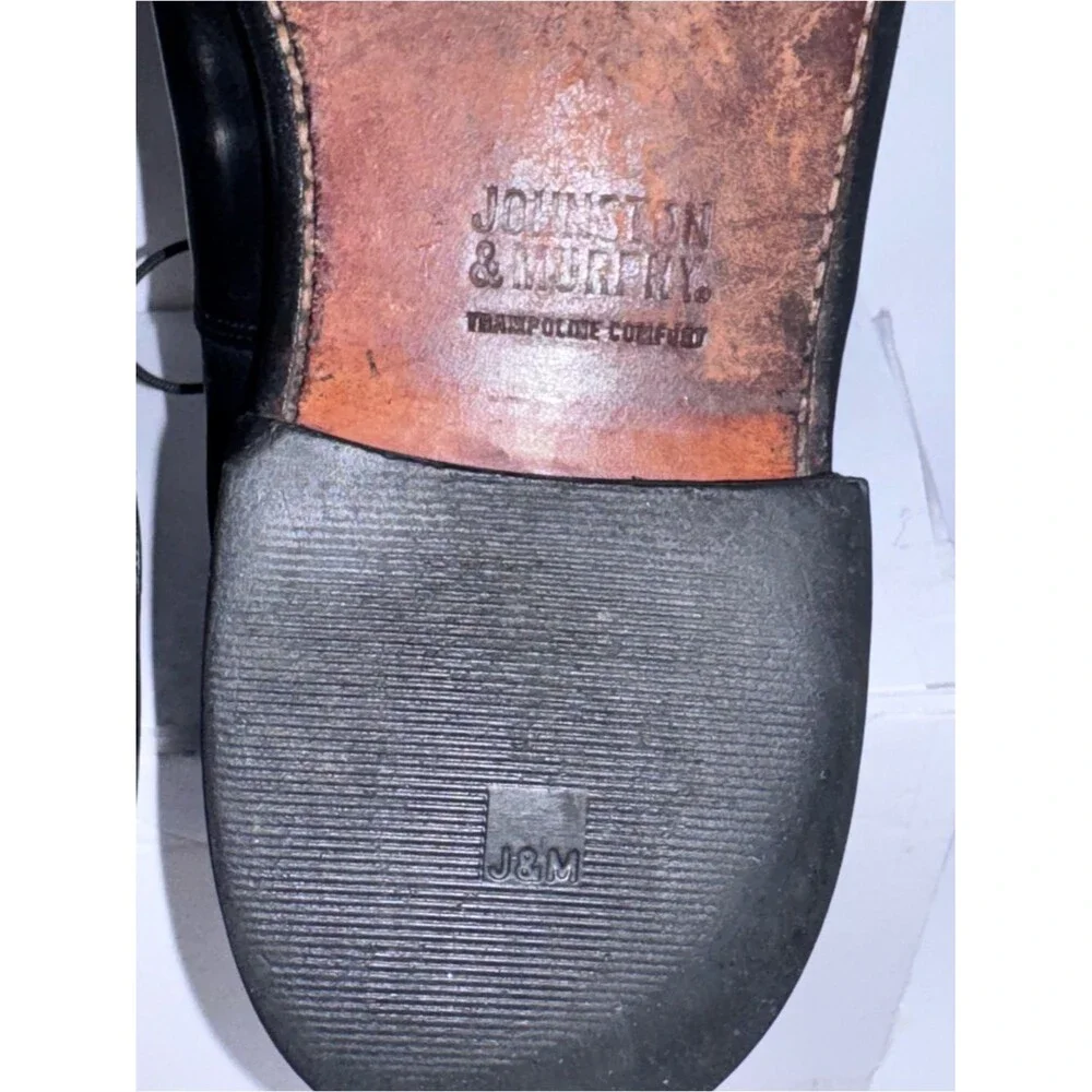 Johnston & Murphy size 9 1/2 Black Leather Melton Cap-Toe Oxford Dress Shoes